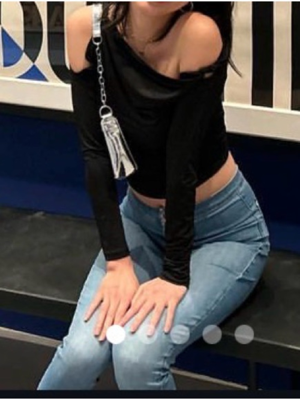 Tiger Mist Black Off-Shoulder Long Sleeve Crop Top